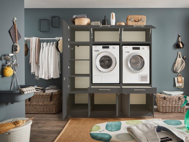 Waschmaschinenumbauschrank >LAUNDREEZY< in anthrazit - 185x200x67,5 (BxHxT)