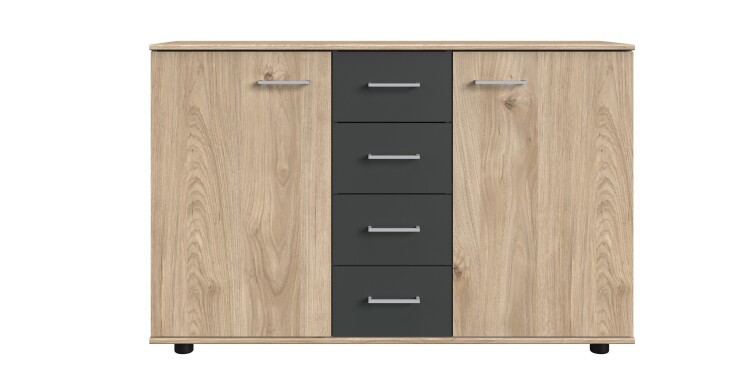 Kombikommode >ANGIE< in HICKORY OAK + GRAPHIT - 130x83x41cm (BxHxT)