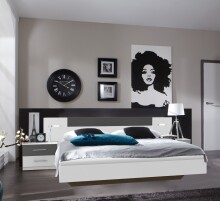 Bett-Set >ANGIE< in WEISS + GRAPHIT - 241x81x210cm (BxHxT)