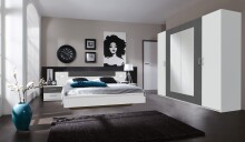 Bett >ANGIE< in WEISS + GRAPHIT - 209x81x210cm (BxHxT)