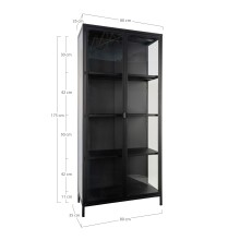 Standvitrine >Brisbane< in Schwarz, Metall - 80x175x35cm (BxHxT)