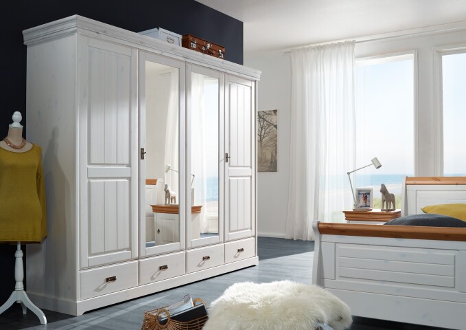 Kleiderschrank >SZ-0132< in weiß - 225x217x62 (BxHxT)