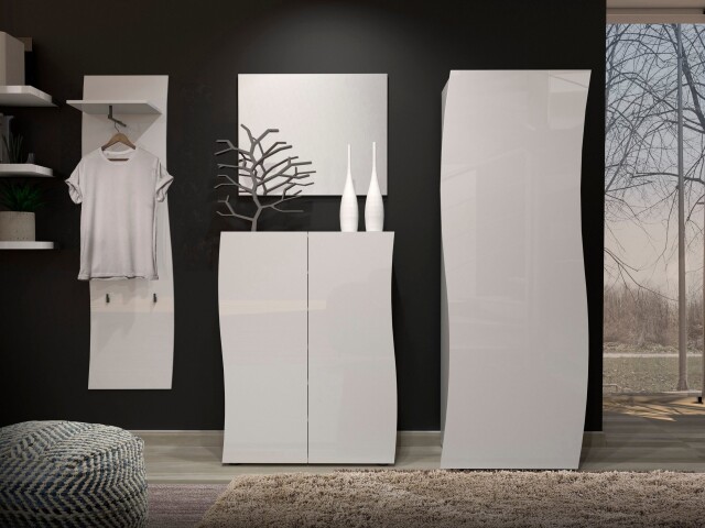 Garderoben-Set >KISS< in weiß, Holzwerkstoff - 242x190x42cm (BxHxT)