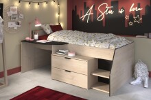 Hochbett >Milky 2< in Schwarz/Eiche - 203x135x90cm (LxBxH)