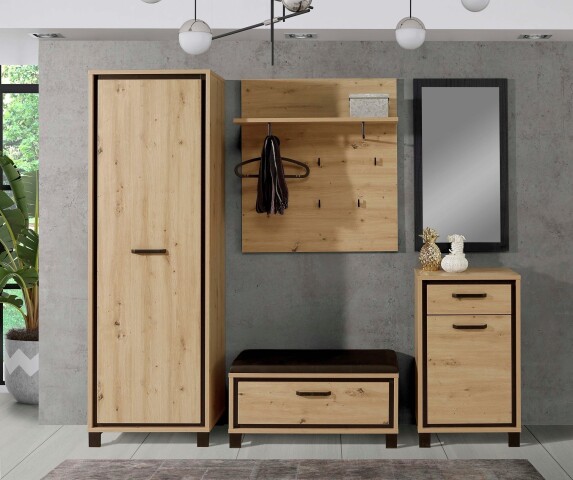 Garderoben-Set >Travis< in Artisan Eiche und Schwarzeiche, Holzwerkstoff