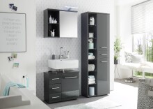Badezimmerspiegelschrank >Grey< in Glas Grau - 69x60x25 (BxHxT)