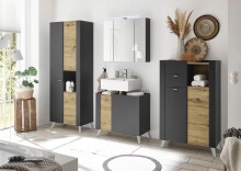 Hochschrank >Line< in Anthrazit-Eiche Artisan Nachbildung - 76x191x31 (BxHxT)