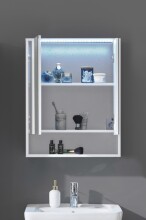 Badezimmerspiegelschrank >Lucera< in Weiß aus Glas - 60x75x20cm (BxHxT)
