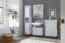 Badezimmerspiegelschrank >Lucera< in Weiß aus Glas - 60x75x20cm (BxHxT)