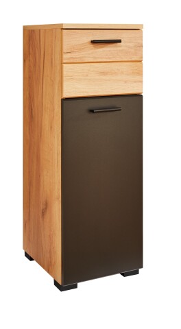 Badkommode >Riom< in Eiche Artisan-Schwarz matt - 30x86x37 (BxHxT)