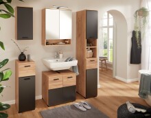 Badkommode >Riom< in Eiche Artisan-Schwarz matt - 30x86x37 (BxHxT)