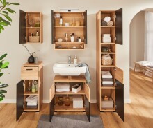 Badkommode >Riom< in Eiche Artisan-Schwarz matt - 30x86x37 (BxHxT)
