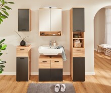 Hochschrank >Riom< in Eiche Artisan-Schwarz matt - 30x187x30 (BxHxT)