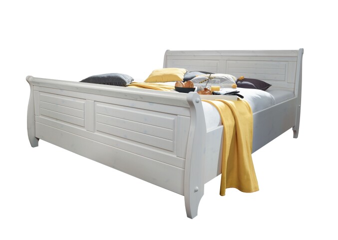 Bett >SZ-0132< in weiß aus Kiefer massiv - 147x99x223cm (BxHxT)