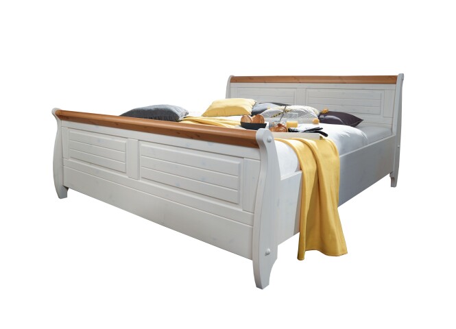 Bett >SZ-0132< in weiß mit Absetzung honigfarben - 187x99x223 (BxHxT)