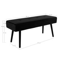 Sitzbank >Skiby< in Schwarz, Velour - 100x44x35cm (BxHxT)