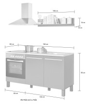 Küchenzeile >Benedicto< in anthrazit / sonoma, Holzwerkstoff - 160x60cm (BxT)