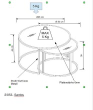 Beistelltisch >2/053-39.19< in Marmor hell, Matall Schwarz - 42x65cm (HxD)