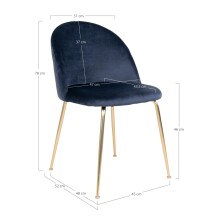 Polsterstuhl >Geneva< (2er-Set) in Blau, Velour - 51x78x52cm (BxHxT)