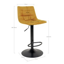 Barhocker >Middelfart< (2er-Set) in Senfgelb, Velour - 43x108x43cm (BxHxT)