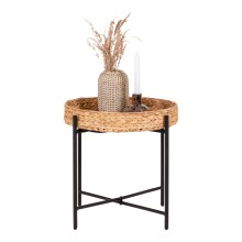 Beistelltisch >Naro< in Schwarz / Natur, Wasserhyazinthe - 50x48,5x50cm (BxHxT)