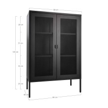 Standvitrine >Melbourne< in Schwarz, Stahl - 80x120x40cm (BxHxT)