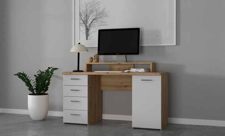 Schreibtisch >Net< in Artisan Eiche und Hellgrau - 145x90,7x60cm (BxHxT)