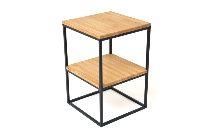 Beistelltisch >3034< in Eiche Massiv, Matall schwarz - 40x40cm (BxH)