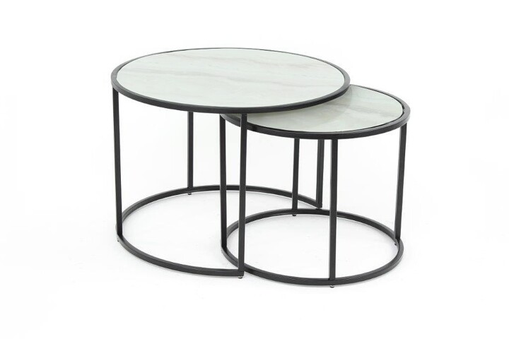 Beistelltisch >2/053-19< in Marmor hell, Metall - 42x65cm (HxD)