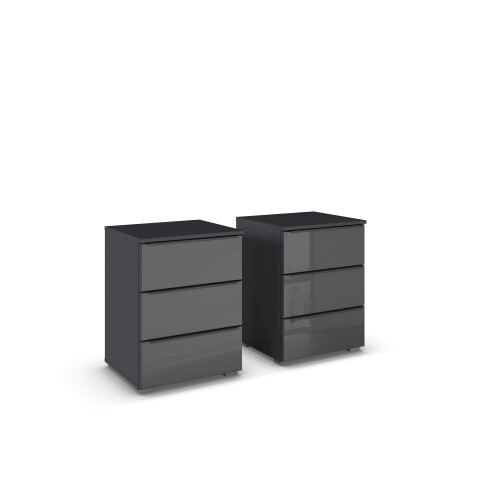 Nachtkommode >Monostar< (2er-Set) in Glas basalt / grau metallic
