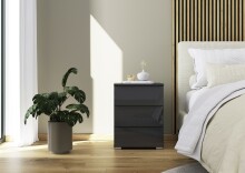 Nachtkommode >Monostar< (2er-Set) in Glas basalt / grau metallic