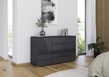 Sideboard >Monostar< in Glas basalt / grau metallic - 140x81x42 (BxHxT)