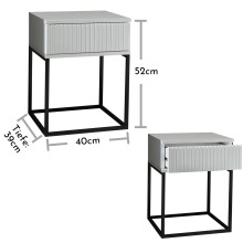 MARLE Nachttisch in Weiß - Moderner Nachtschrank mit Schublade und schwarzem Metallgestell - 40 x 52 x 38,5 cm (B/H/T)