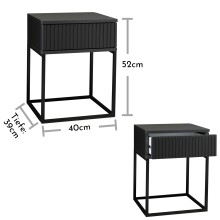 MARLE Nachttisch in Graphit - Moderner Nachtschrank mit Schublade und schwarzem Metallgestell - 40 x 52 x 38,5 cm (B/H/T)