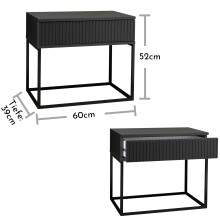 MARLE Nachttisch in Graphit - Moderner Nachtschrank mit Schublade und schwarzem Metallgestell - 60 x 52 x 38,5 cm (B/H/T)