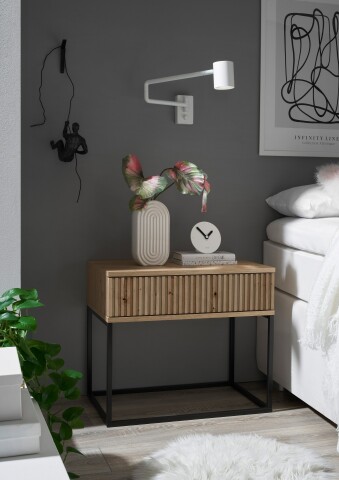 MARLE Nachttisch in Artisan Eiche Optik - Moderner Nachtschrank mit Schublade und schwarzem Metallgestell - 60 x 52 x 38,5 cm (B/H/T)