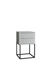 MARLE Nachttisch in Weiß - Moderner Nachtschrank mit Schubladen und schwarzem Metallgestell - 40 x 65 x 38,5 cm (B/H/T)