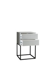 MARLE Nachttisch in Weiß - Moderner Nachtschrank mit Schubladen und schwarzem Metallgestell - 40 x 65 x 38,5 cm (B/H/T)