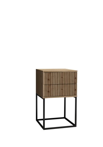 MARLE Nachttisch in Artisan Eiche Optik - Moderner Nachtschrank mit Schubladen und schwarzem Metallgestell - 40 x 65 x 38,5 cm (B/H/T)