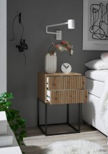 MARLE Nachttisch in Artisan Eiche Optik - Moderner Nachtschrank mit Schubladen und schwarzem Metallgestell - 40 x 65 x 38,5 cm (B/H/T)