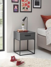 SUNA Nachttisch in Graphit - Moderner Nachtschrank mit Schublade und schwarzem Metallgestell - 40 x 52 x 38,5 cm (B/H/T)