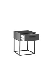 SUNA Nachttisch in Graphit - Moderner Nachtschrank mit Schublade und schwarzem Metallgestell - 40 x 52 x 38,5 cm (B/H/T)