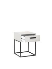 SUNA Nachttisch in Weiß - Moderner Nachtschrank mit Schublade und schwarzem Metallgestell - 40 x 52 x 38,5 cm (B/H/T)