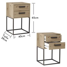 SUNA Nachttisch in Artisan Eiche Optik - Moderner Nachtschrank mit Schubladen und schwarzem Metallgestell - 40 x 65 x 38,5 cm (B/H/T)
