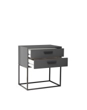 SUNA Nachttisch in Graphit - Moderner Nachtschrank mit Schubladen und schwarzem Metallgestell - 60 x 65 x 38,5 cm (B/H/T)