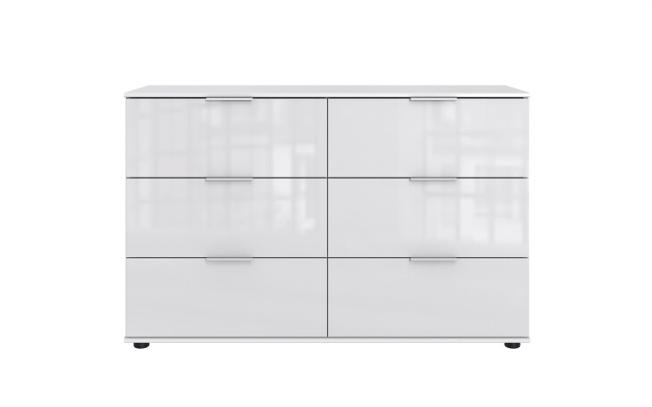 Schubkastenkommode >Danzig< in WEISS + GLAS WEISS - 130x83x41cm (BxHxT)