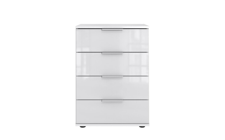 Nachtschrank >Danzig< in WEISS + GLAS WEISS - 52x74x38cm (BxHxT)
