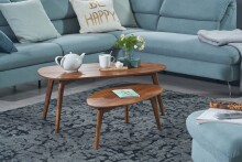 Couchtisch 2er Set Nierenform Holz Wohnzimmertisch Beistelltisch Braun
