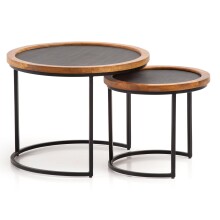 Couchtisch 2er Set Rund Holz / Steinoptik Wohnzimmertisch...
