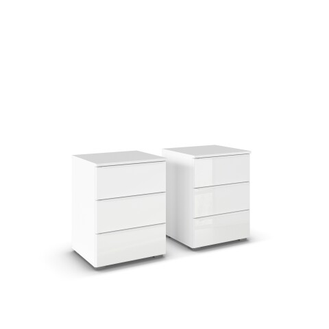 Nachtkommode >Monostar < (2er-Set) in Kristallweißglas / alpinweiß - 47x62x42cm B/H/T
